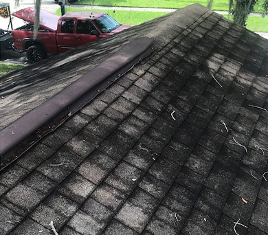 before cleaning a dirty roof